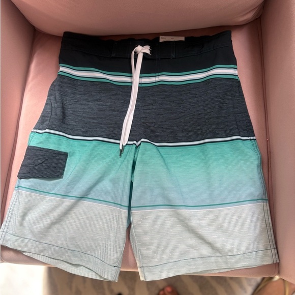 Men’s New Striped Board Shorts – Black/Teal/Gray - Picture 2 of 4
